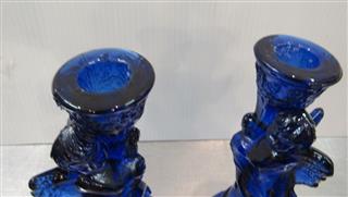 VINTAGE LOT OF 7 COBALT BLUE GLASS CANDLE HOLDERS